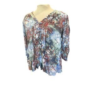 A.N.A. BLOUSE TOP 3/4 SLEEVE MANDALA DESIGN WOMENS PLUS SIZE XXL